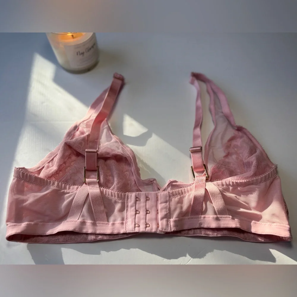 Beautiful Savage X Fenty Pink/gold Floral Lace Unlined No Underwire Bra Size 2X - Picture 4 of 6